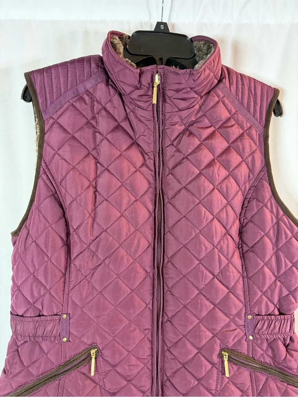 Weatherproof Women's Puffer Vest Full Zip Buttons Pockets Fuzzy Lined Purple XL - Picture 4 of 14